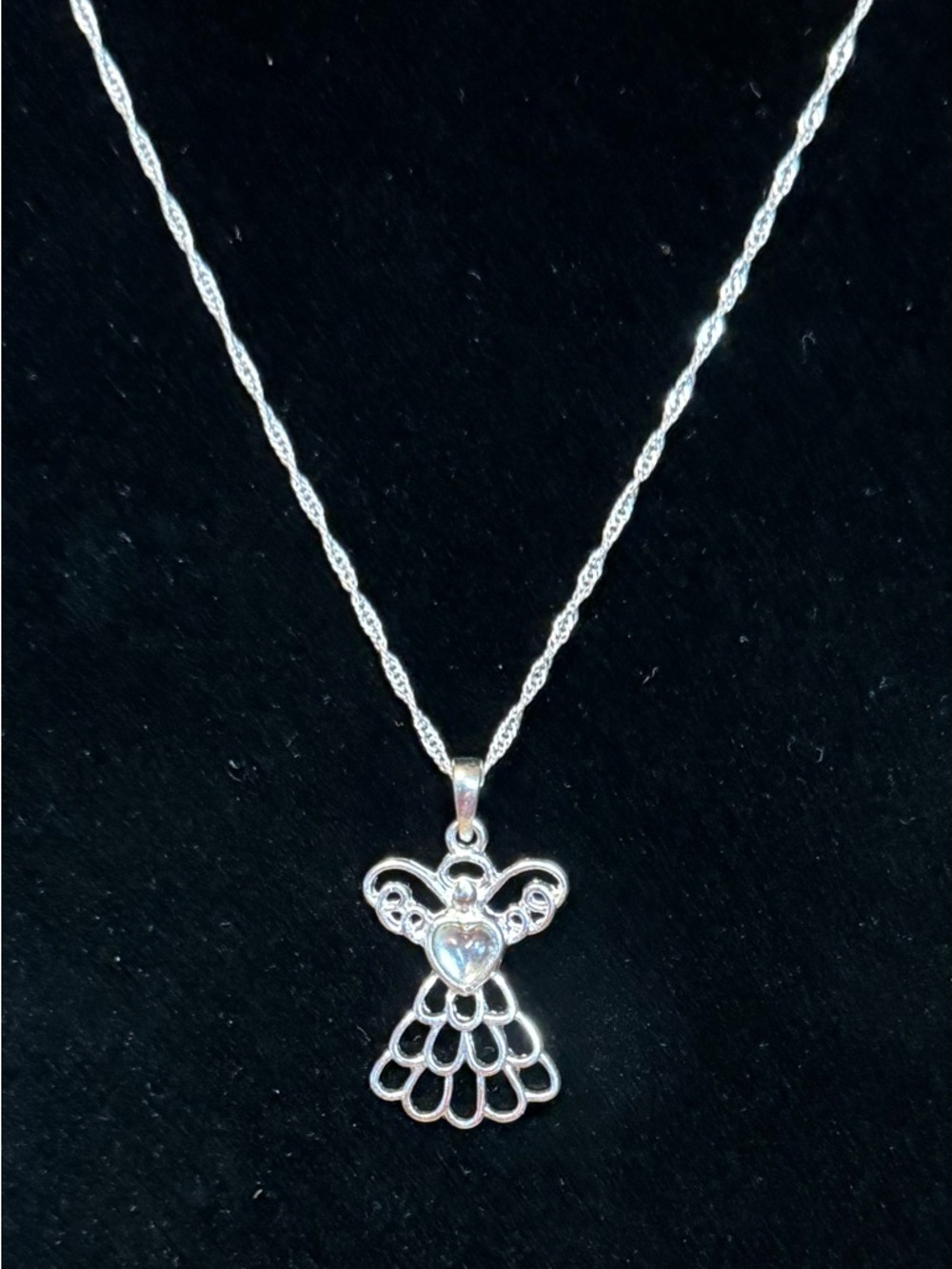 Avon Silver-Tone Angel Pendant Necklace with Heart Accent